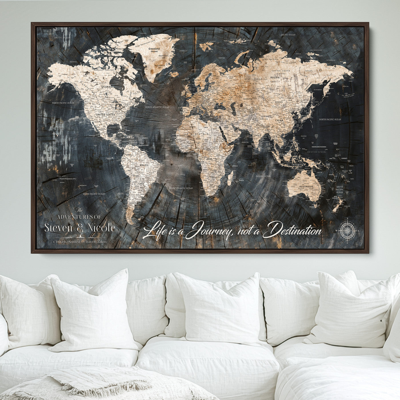 13001721-MGV-FC-36X24_Walnut-Framed Travel Tracker Map with Push Pins – World Canvas Wall Art to Mark Trips, Great for Offices, Classrooms, and Gift Ideas - H16
