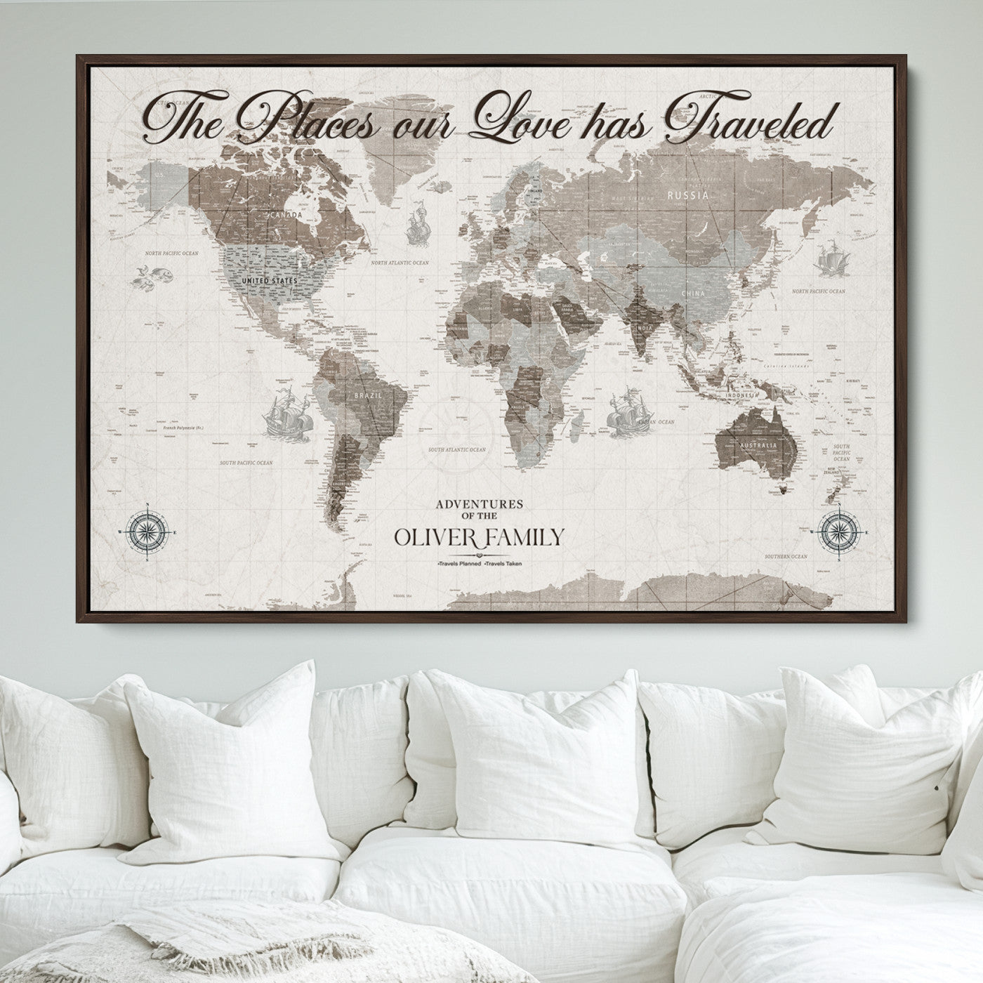 88245481-MGV-CV-36X24-Custom Push Pin World Map Wall Canvas Print – Personalized Travel Tracker with Pins – Framed Large Multi-Size Canvas for Home Office Decor