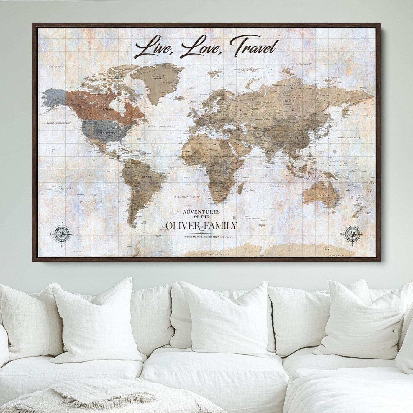 76256172-MGV-CV-36X24-Custom Push Pin World Map Wall Canvas Print – Personalized Travel Tracker with Pins – Framed Large Multi-Size Canvas for Home Office Decor