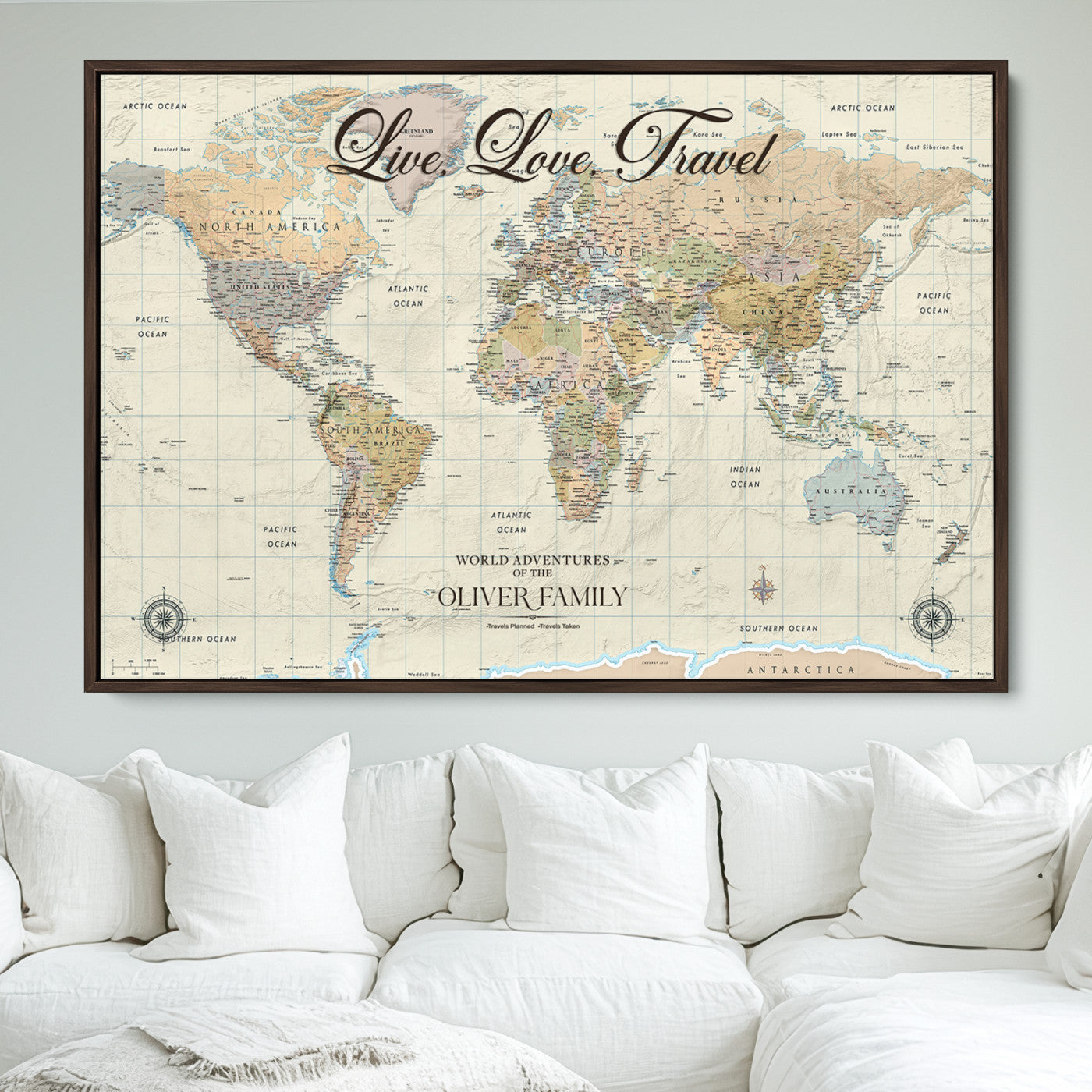 49563244-MGV-CV-36X24-Custom Push Pin World Map Wall Canvas Print – Personalized Travel Tracker with Pins – Framed Large Multi-Size Canvas for Home Office Decor