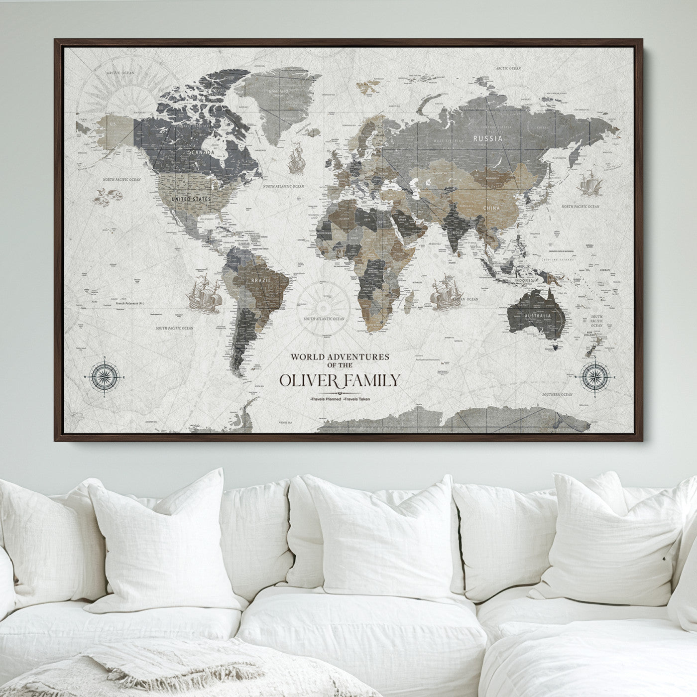 24596128-MGV-CV-36X24-Custom Push Pin World Map Wall Canvas Print – Personalized Travel Tracker with Pins – Framed Large Multi-Size Canvas for Home Office Decor
