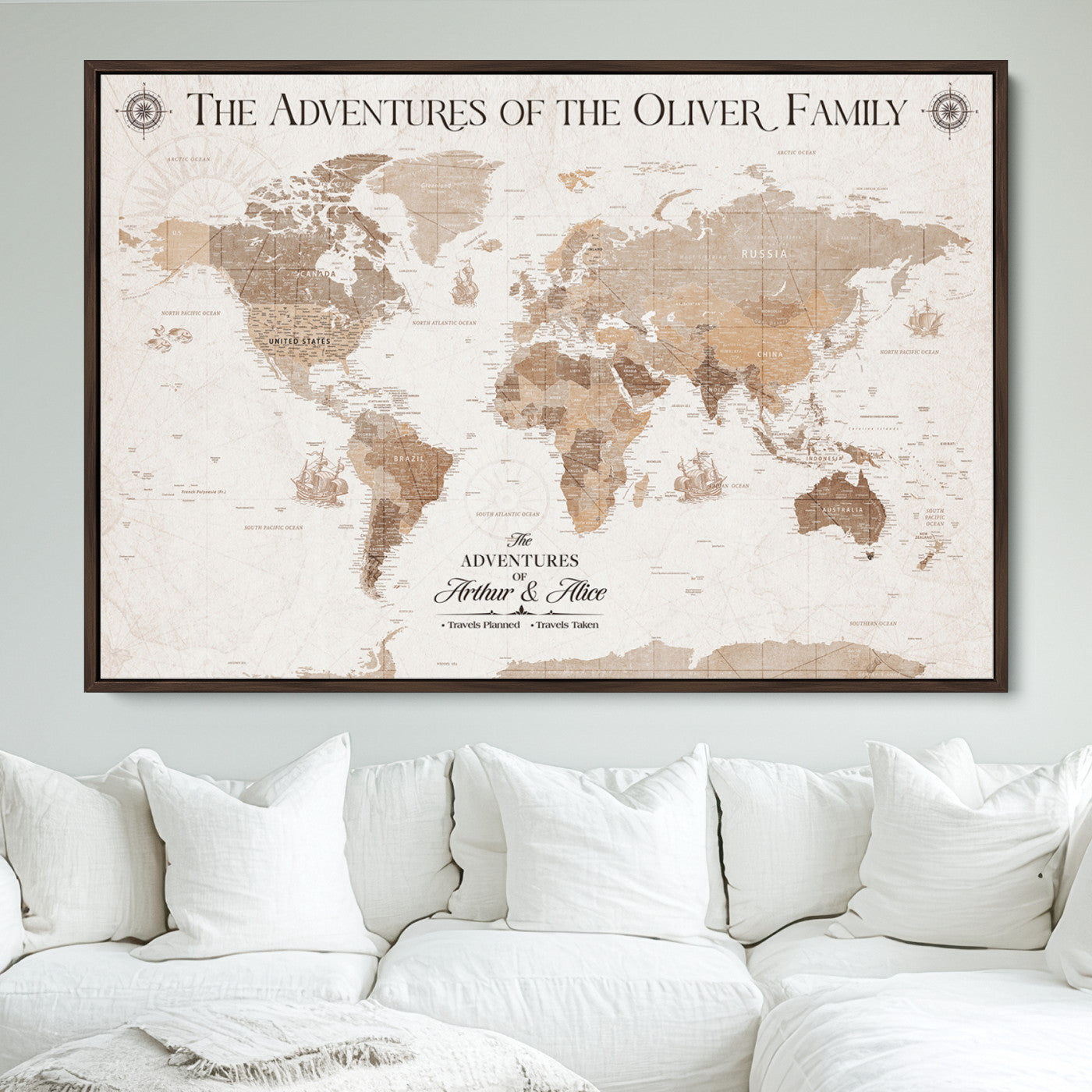 58395047-MGV-CV-36X24-Custom Push Pin World Map Wall Canvas Print – Personalized Travel Tracker with Pins – Framed Large Multi-Size Canvas for Home Office Decor