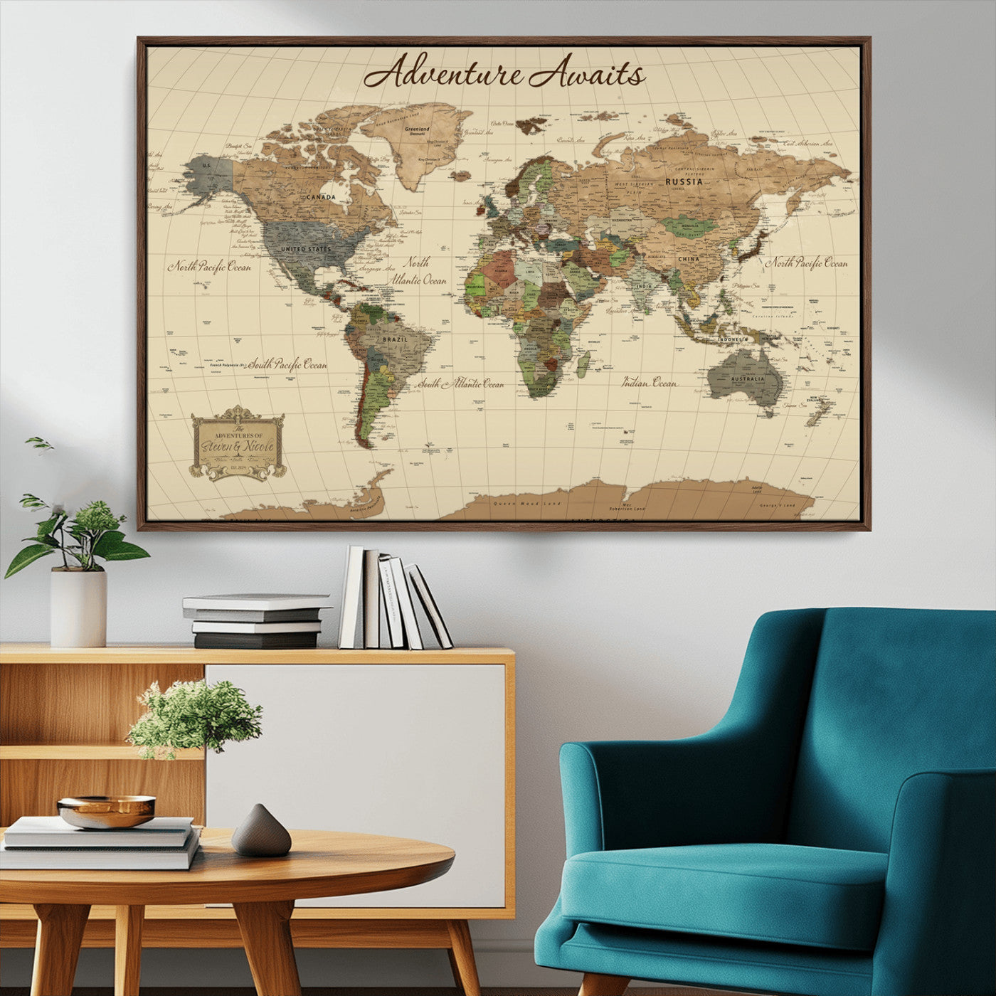31875069-MGV-CV-36X24-Custom Push Pin World Map Wall Canvas Print – Personalized Travel Tracker with Pins – Framed Custom Quotie Canvas for Home Office Decoration