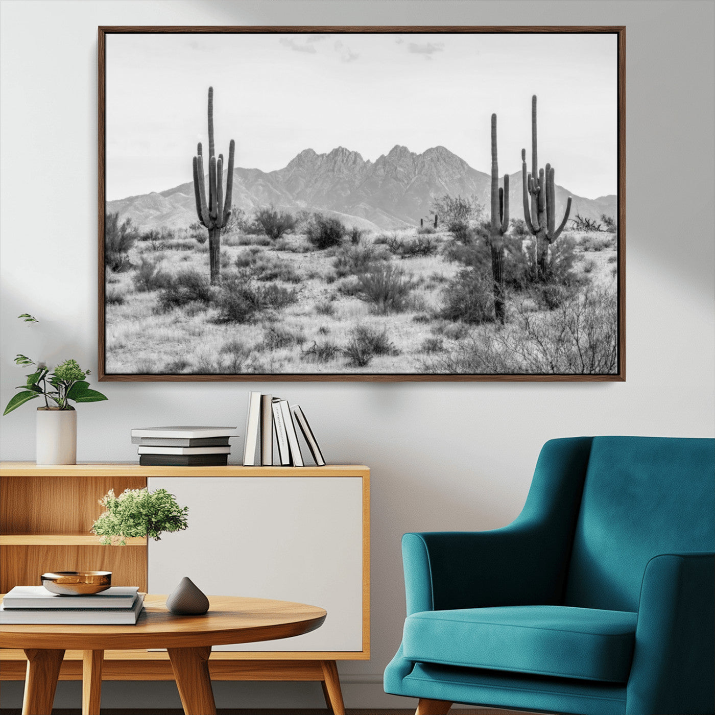 97436PHN-MGV-FC-36X24_Walnut-Black White Arizona Desert Canvas Wall Art Cactus Farmhouse Wall Art