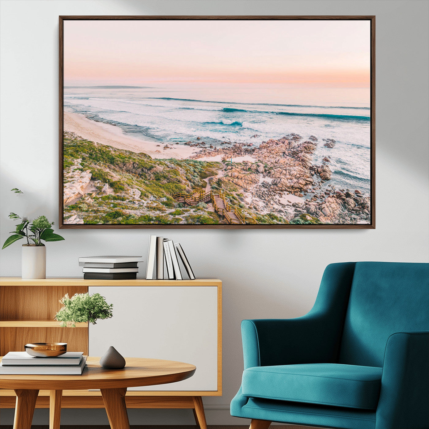 27332135-MGV-FC-36X24_Walnut-Coastal Cliffside Canvas Wall Art Print, Ocean Shore Landscape Decor, Large Scenic Beach Canvas for Living Room or Office 1 Panel Wrapped Canvas
