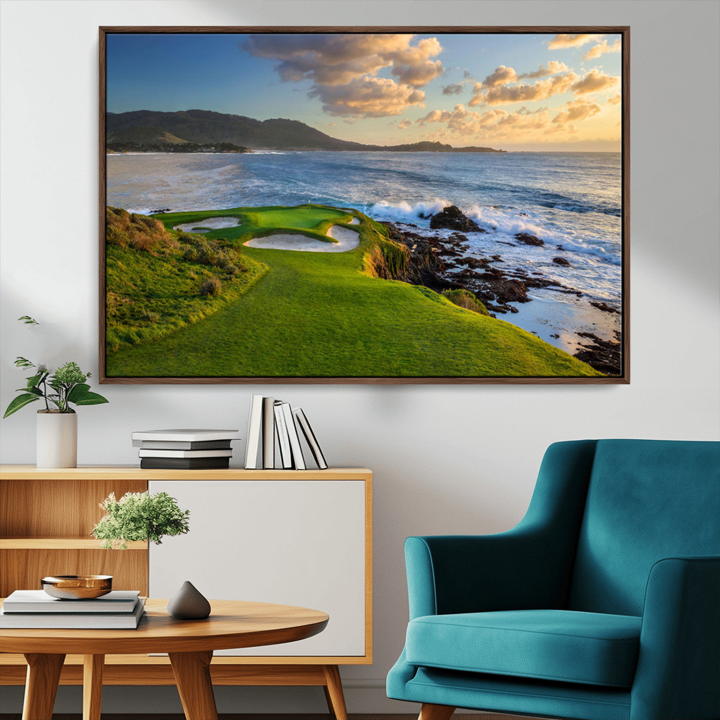 MGV-FC-36X24 - Stunning Coastal Golf Course at Sunset with Rolling Green Fairways and Ocean Waves – Perfect Wall