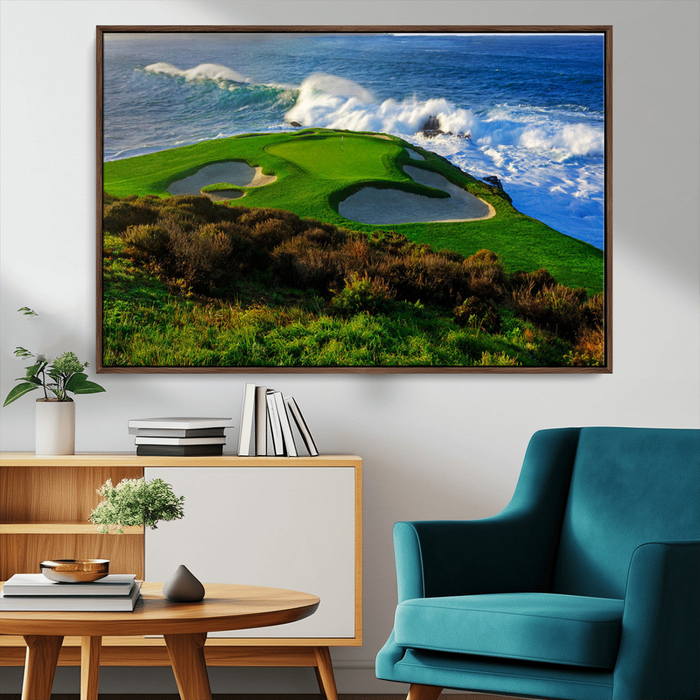 -Ocean Cliffside Golf Course Green Waves Surf Sand Bunker Scenic Coastal Landscape Nature Wall Art