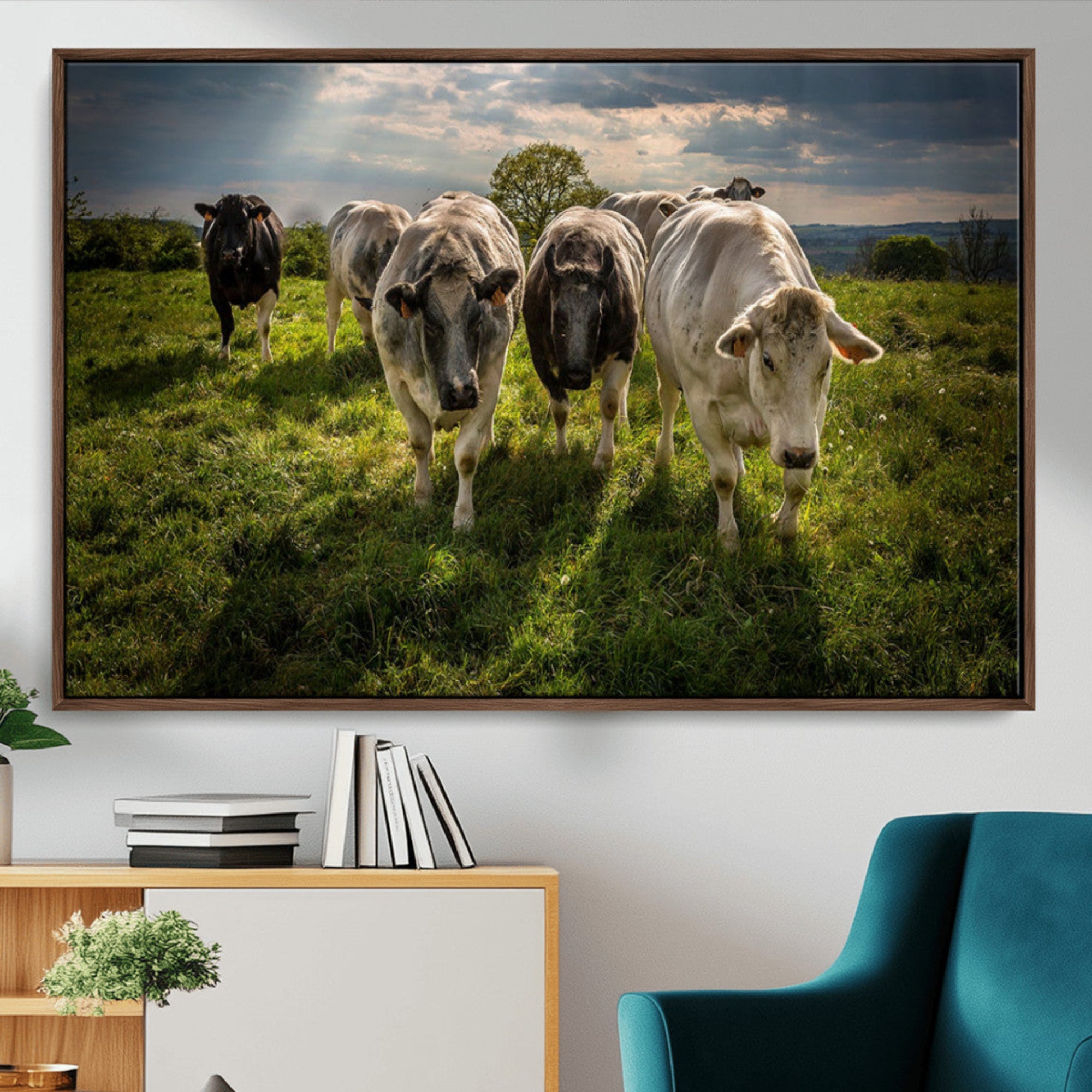 -Grazing Cattle Herd Pasture Green Field Livestock Natural Farm Animals Rural Life Outdoor Wall Art