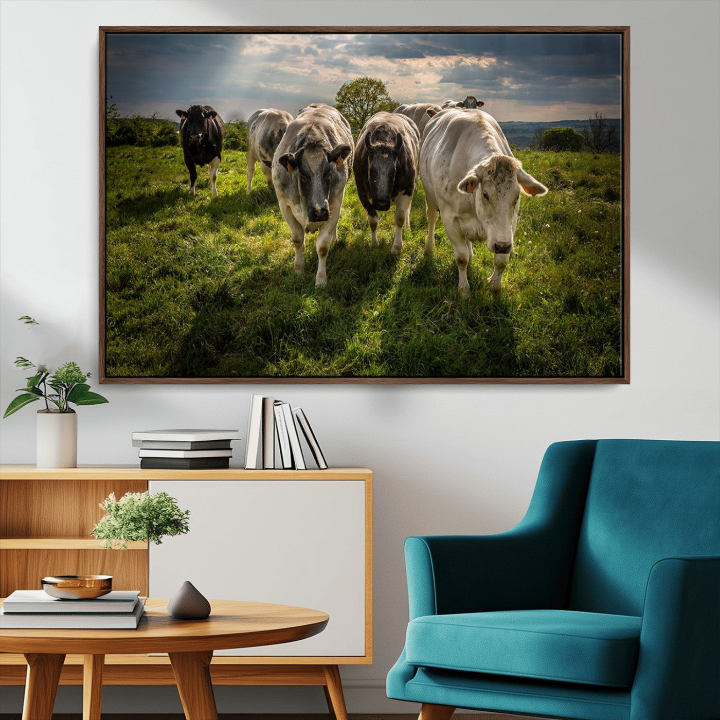 67277447-MGV-FC-36X24_Walnut-Grazing Cattle Herd Pasture Green Field Livestock Natural Farm Animals Rural Life Outdoor Wall Art Canvas Print