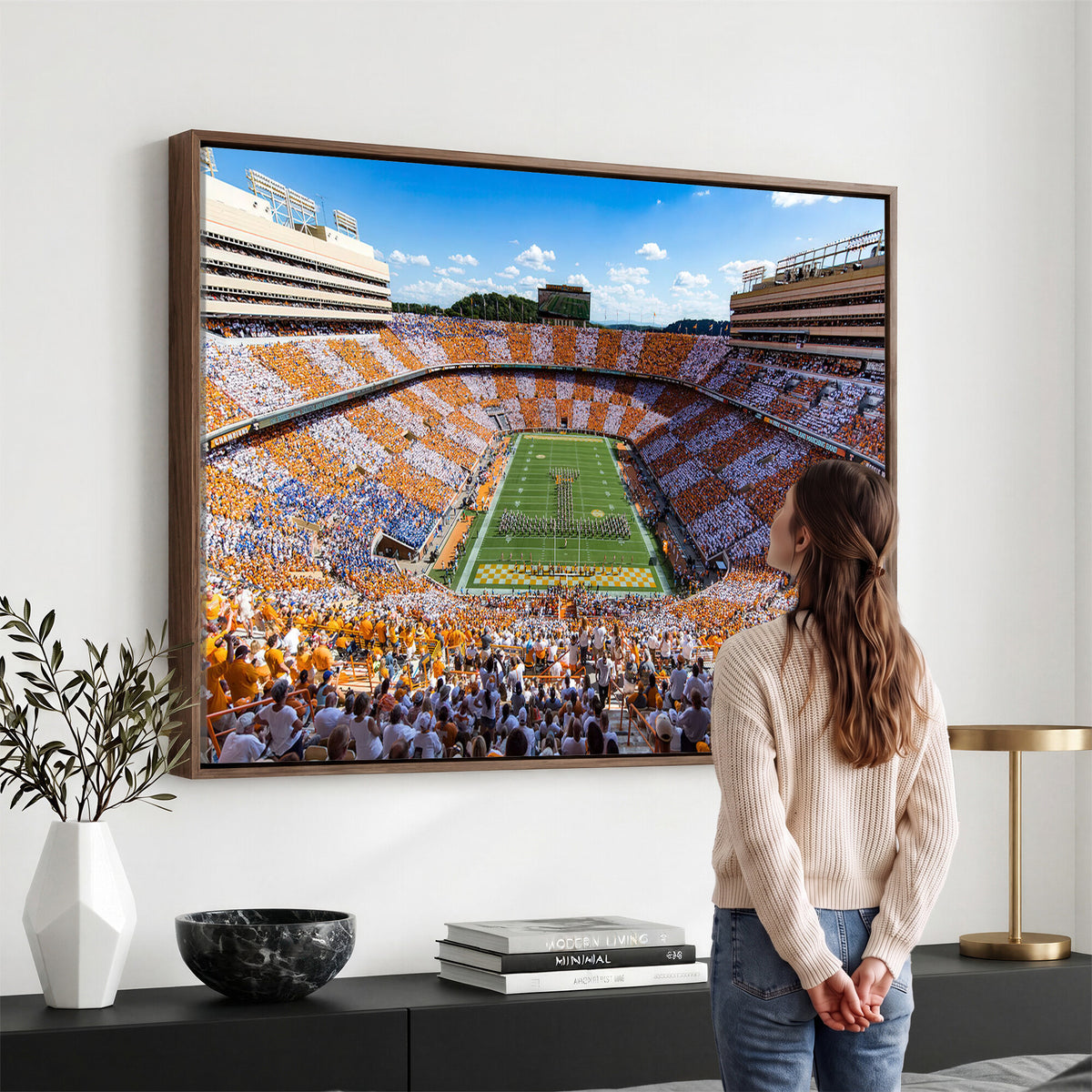 77097951-MGV-CV-36X24 - Tennessee Neyland Stadium Wall Art – Checkerboard Game Day Panoramic Canvas Print, College Football Decor for Home, Office, or Man Cave