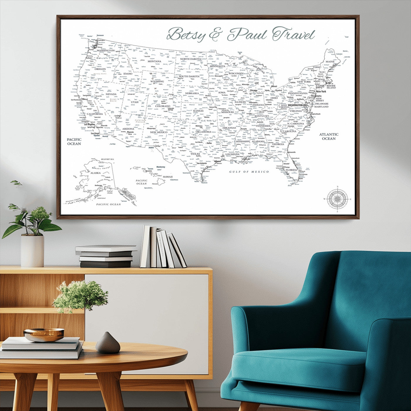 MGV-FC-36X24 - Personalized USA Map Wall Art Canvas Print – Custom Push Pin Travel American Map for Couples, Families, or Office Décor