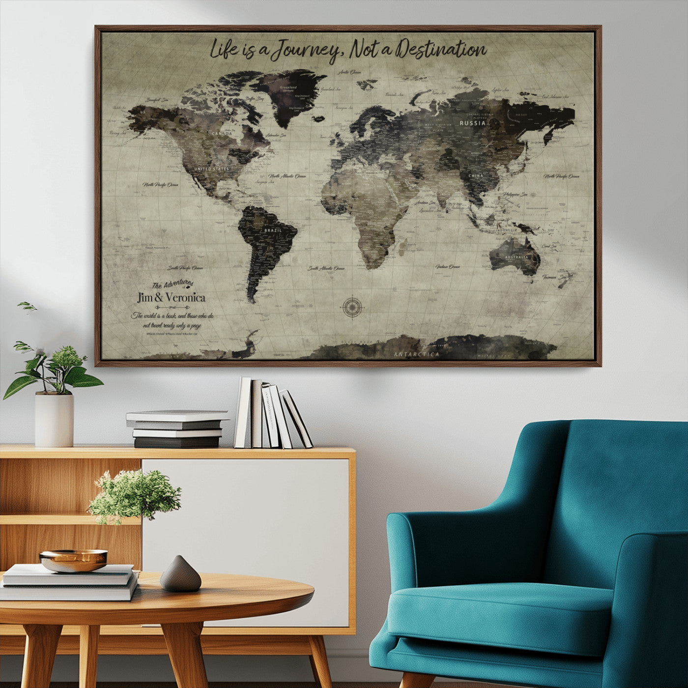 MGV-FC-36X24 - Personalized World Map Wall Art Canvas Print – Custom Push Pin Travel Map for Couples, Families, or Office Décor