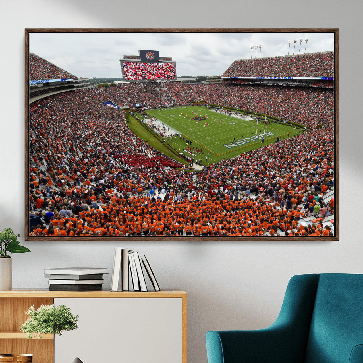39597998-MGV-CV-36X24-Jordan-Hare Stadium Wall Art Canvas Print, College Sports Art for Man Cave or Game Room, Framed Alabama Football Decor