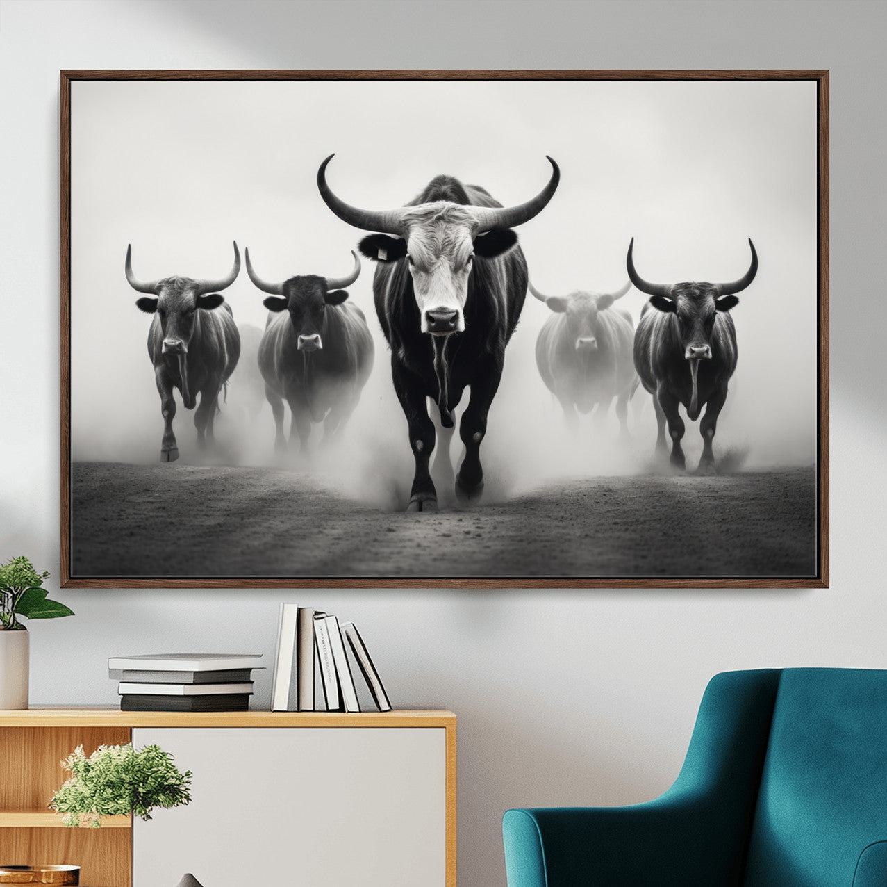 N34534C-MGV-FC-36X24 - Texas Bighorn Cow Hern Wall Art Canvas Print, Longhorn Cow Large Wall Art