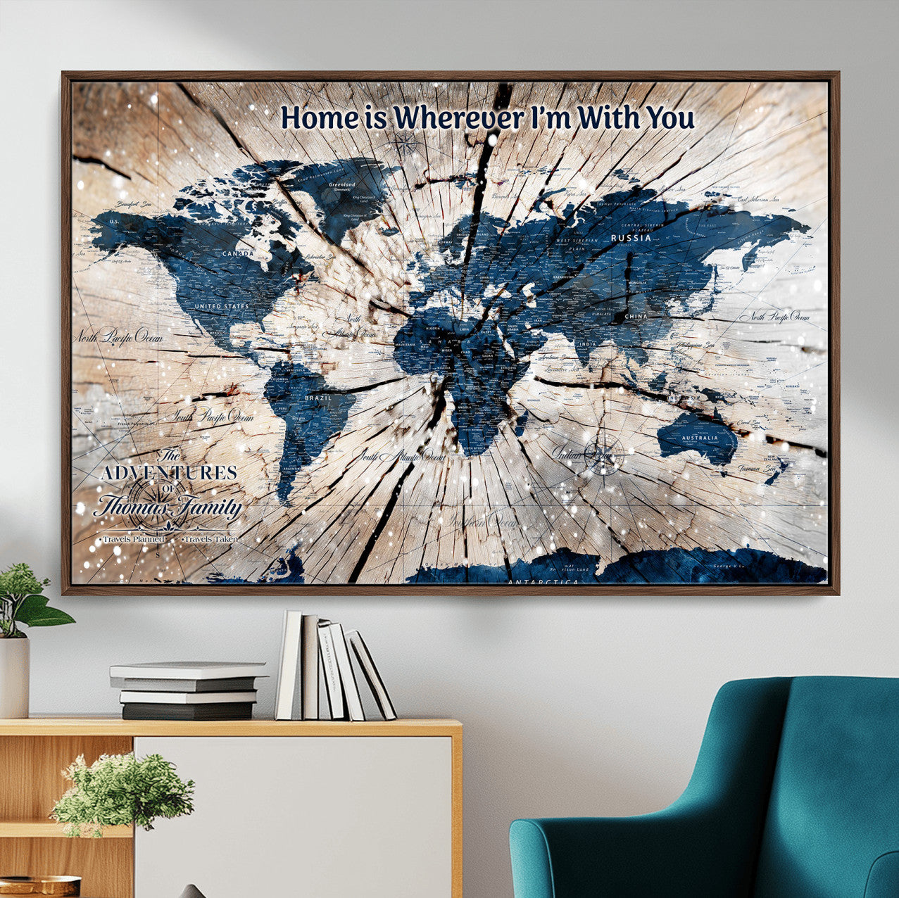 35694194-MGV-FC-36X24 - Personalized World Map Wall Art Canvas Print – Custom Push Pin Travel Map for Couples, Families, or Office Decor