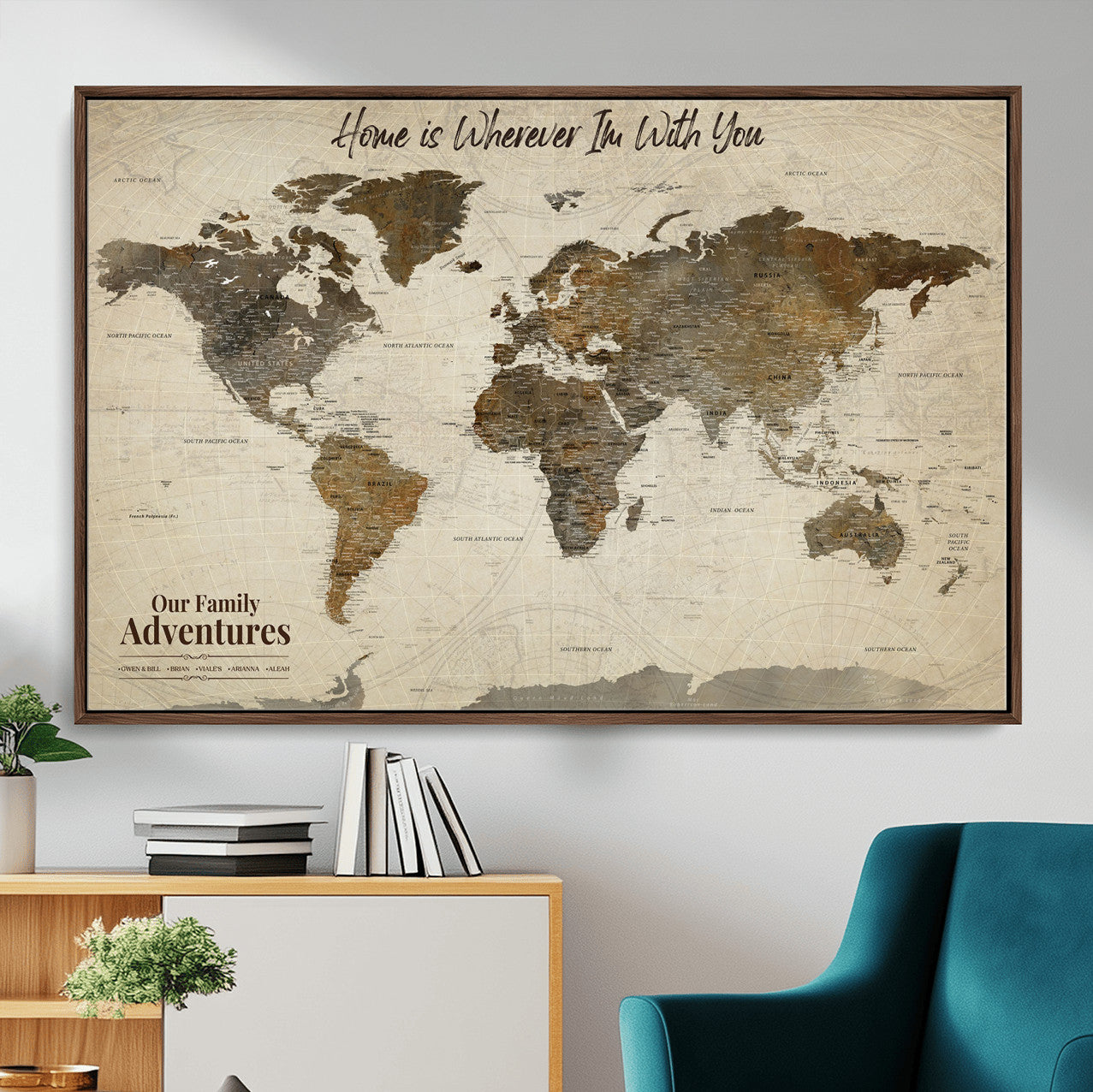 74684563-MGV-FC-36X24 - Custom Push Pin World Map Wall Art Canvas Print – Personalized Travel Tracker with Pins Framed Large for home, office