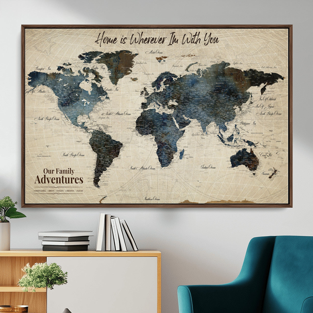 71188227-MGV-FC-36X24 - Personalized World Map Wall Art Canvas Print – Custom Push Pin Travel Map for Couples, Families, or Office Decor