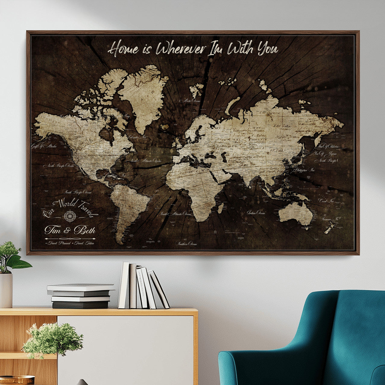 73781397-MGV-FC-36X24 - Personalized World Map Wall Art Canvas Print – Custom Push Pin Travel Map for Couples, Families, or Office Decor