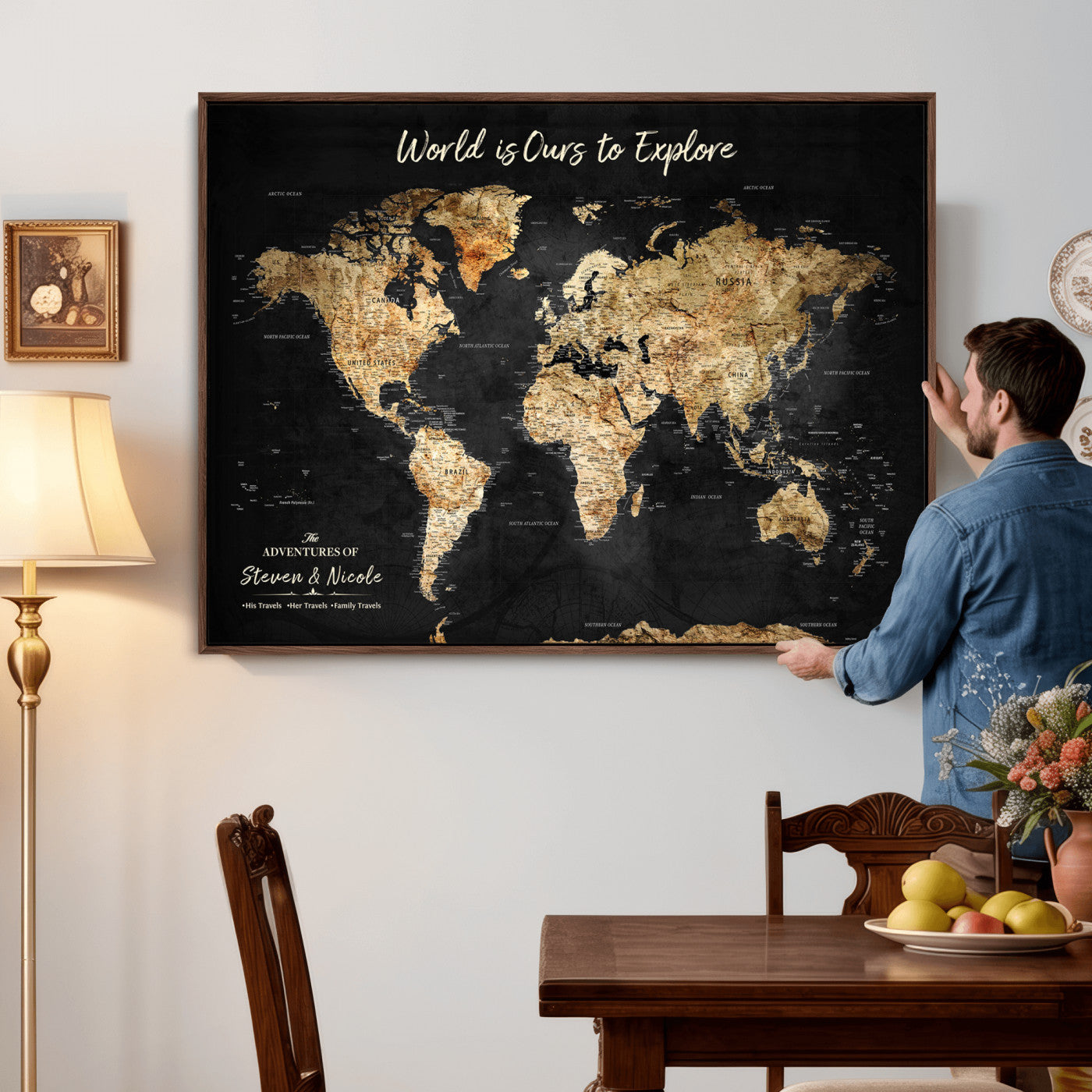 64106311-MGV-FC-36X24 - Personalized Push Pin World Map Wall Art Canvas Print with Pins – Customize  Travel Tracker Map for Home and Office Décor
