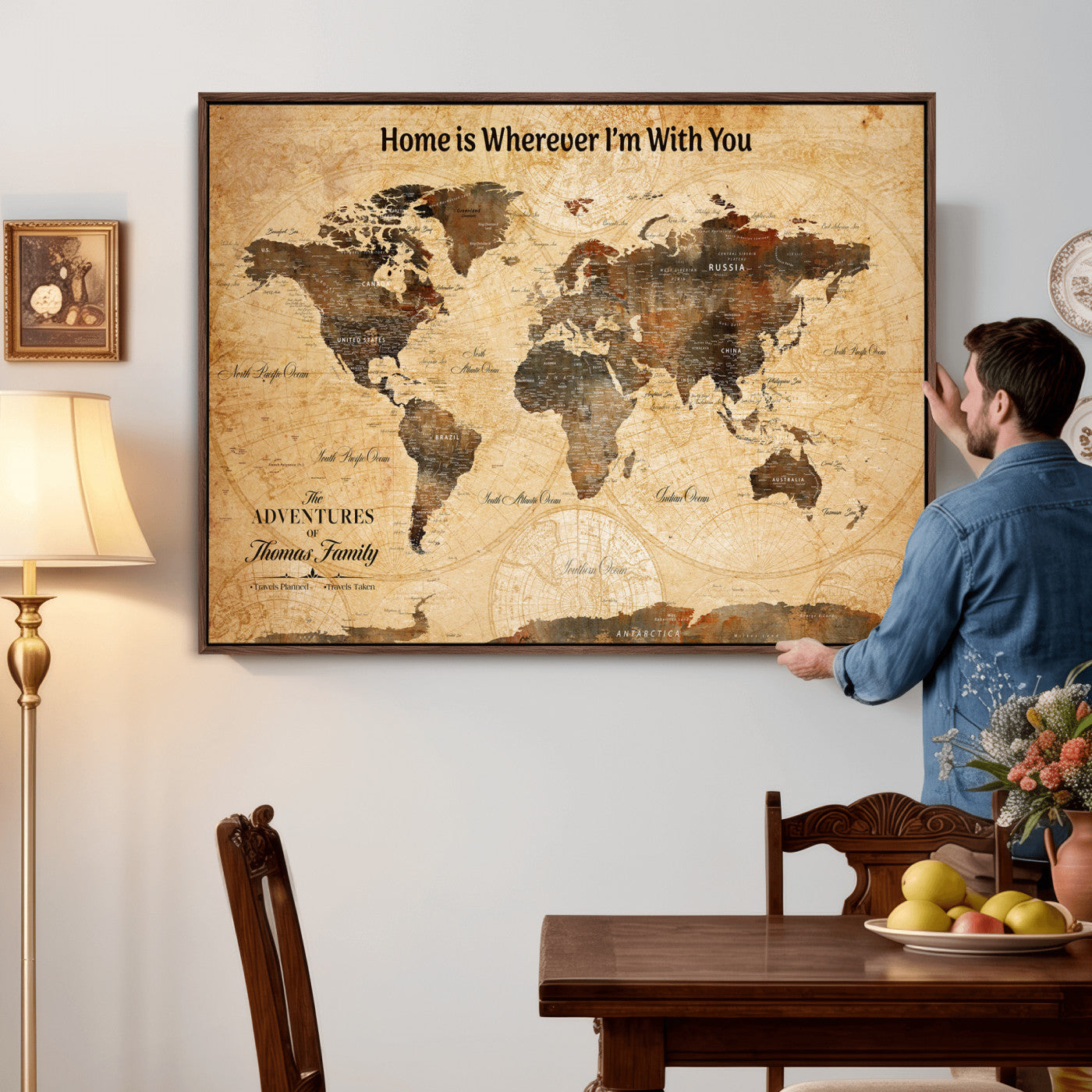 61703173-MGV-FC-36X24 - Personalized Push Pin World Map Wall Art Canvas Print with Pins – Customize  Travel Tracker Map for Home and Office Décor