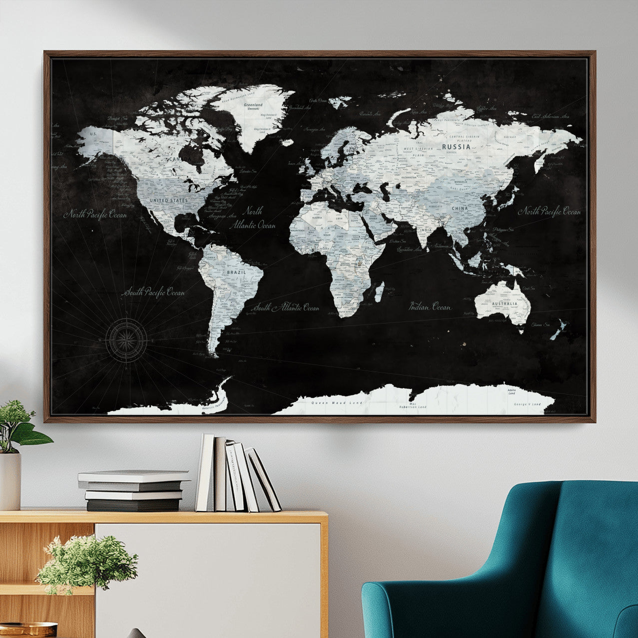 30759283-MGV-FC-36X24 - World Map Wall Art Canvas Print, Modern Decorative Framed Map Artwork Prints for Living Room, Office, Bedroom Wall Decor