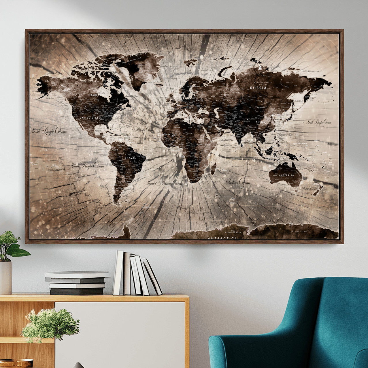 35326624-MGV-FC-36X24 - World Map Wall Art Canvas Print, Modern Decorative Framed Map Artwork Prints for Living Room, Office, Bedroom Wall Decor