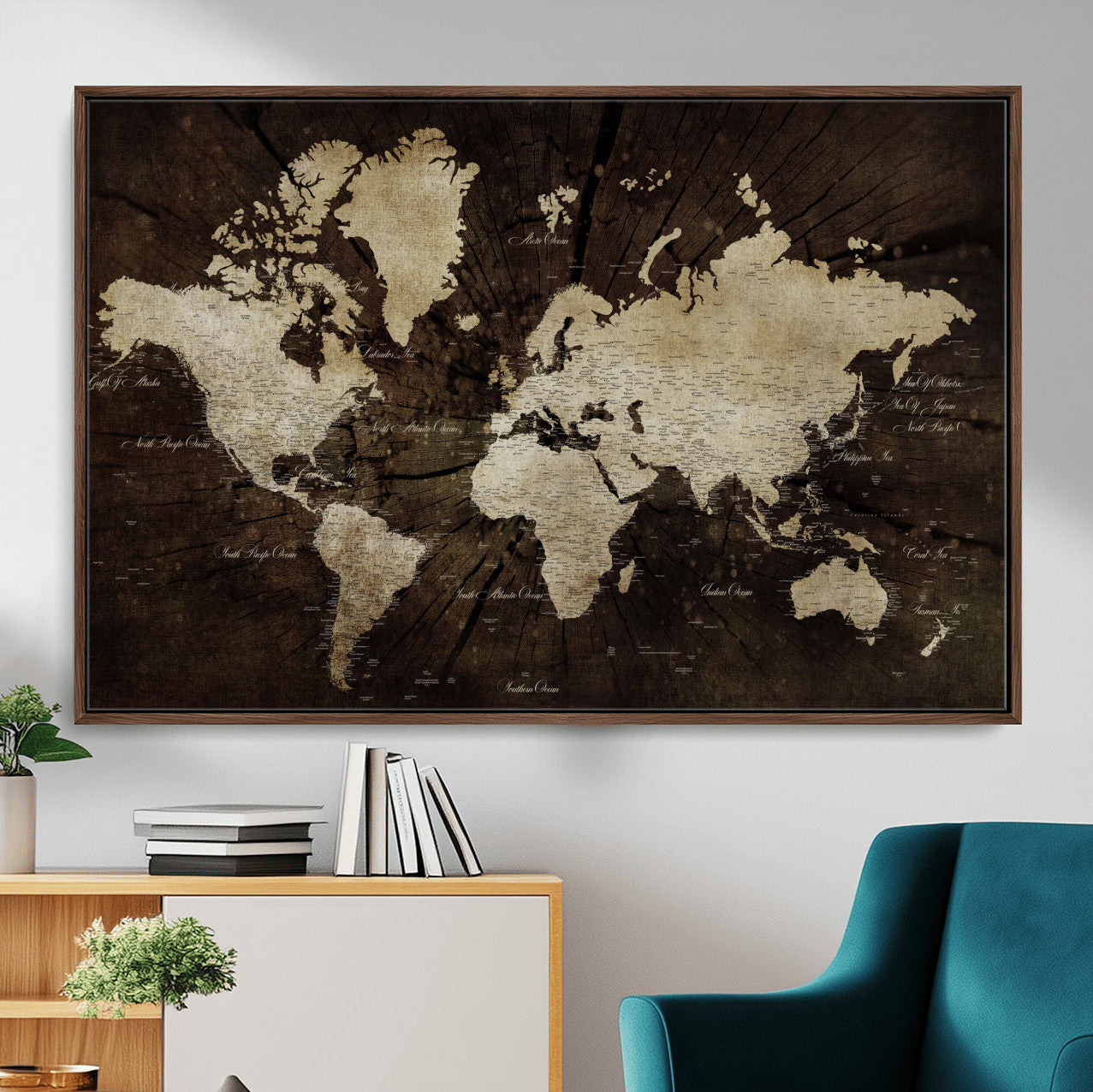24010397-MGV-FC-36X24 - World Map Wall Art Canvas Print, Modern Decorative Framed Map Artwork Prints for Living Room, Office, Bedroom Wall Decor