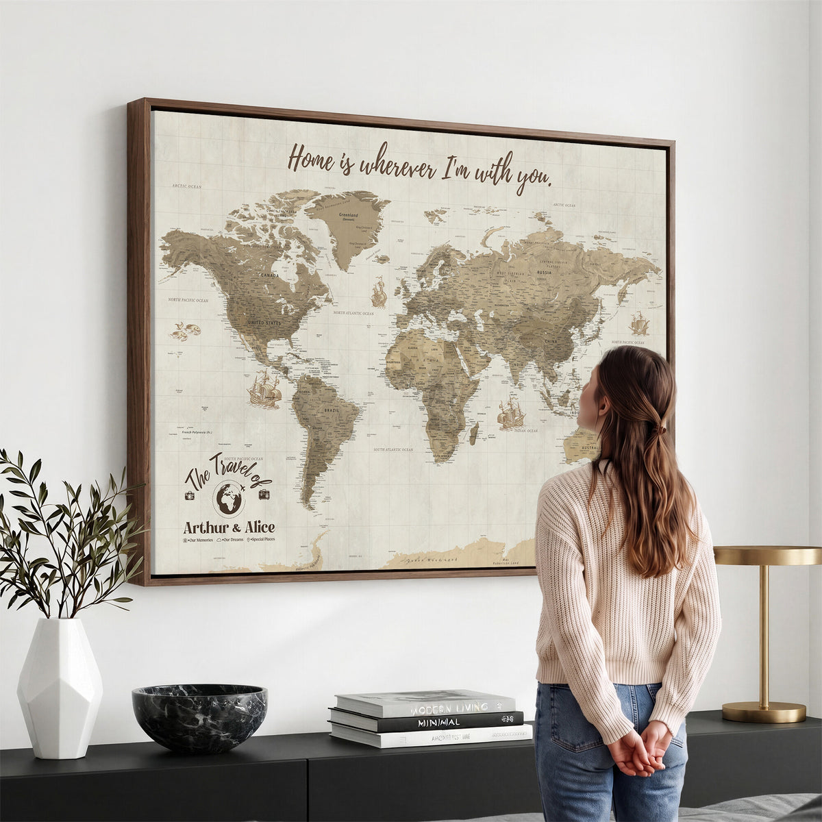 61351027-MGV-CV-36X24 - Custom Push Pin World Map Wall Art Canvas Print | Personalized Travel Tracker with Pins - NEWMAP-11