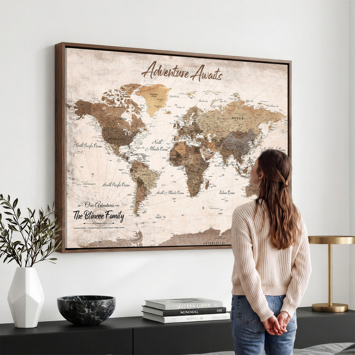 70887266-MGV-CV-36X24 - Custom Push Pin World Map Wall Art Canvas Print | Personalized Travel Tracker