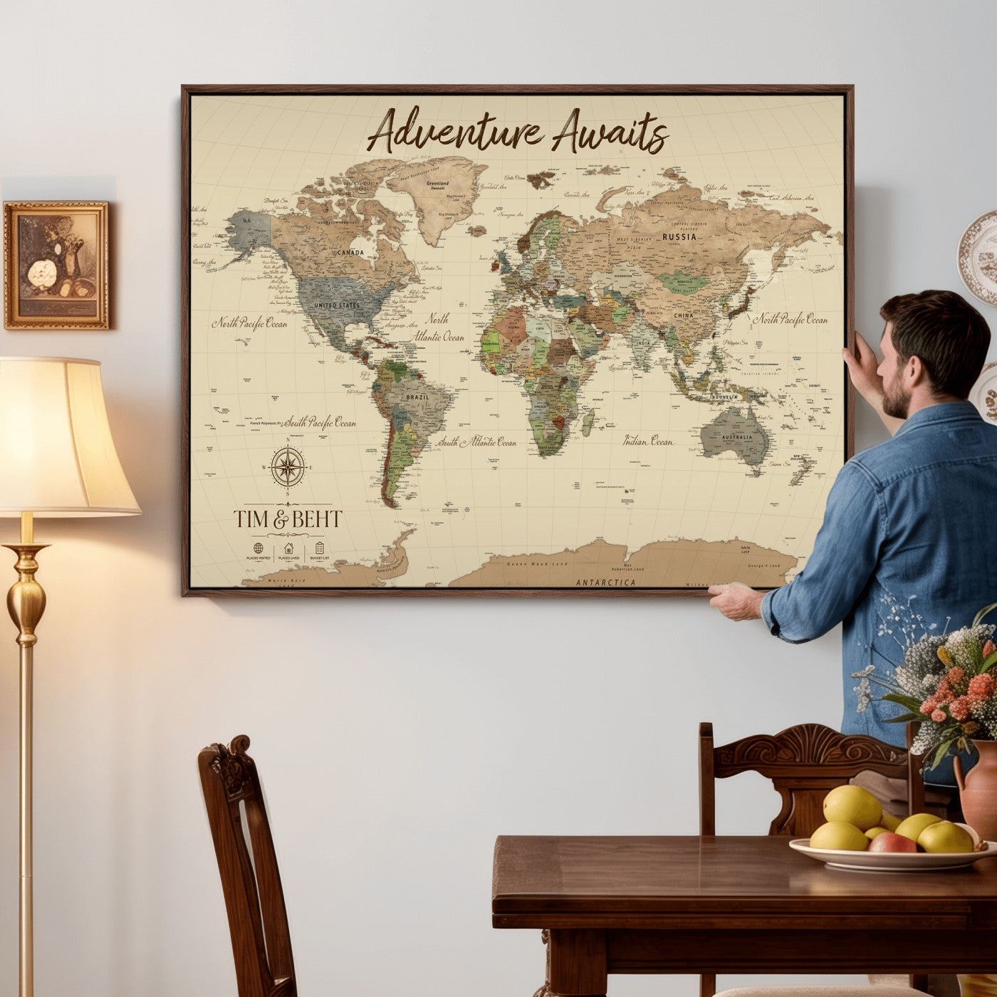 72027187-MGV-CV-36X24 - Custom Push Pin World Map Wall Art Canvas Print – Personalized Travel Tracker with Pins Map Print - NEWMAP-23