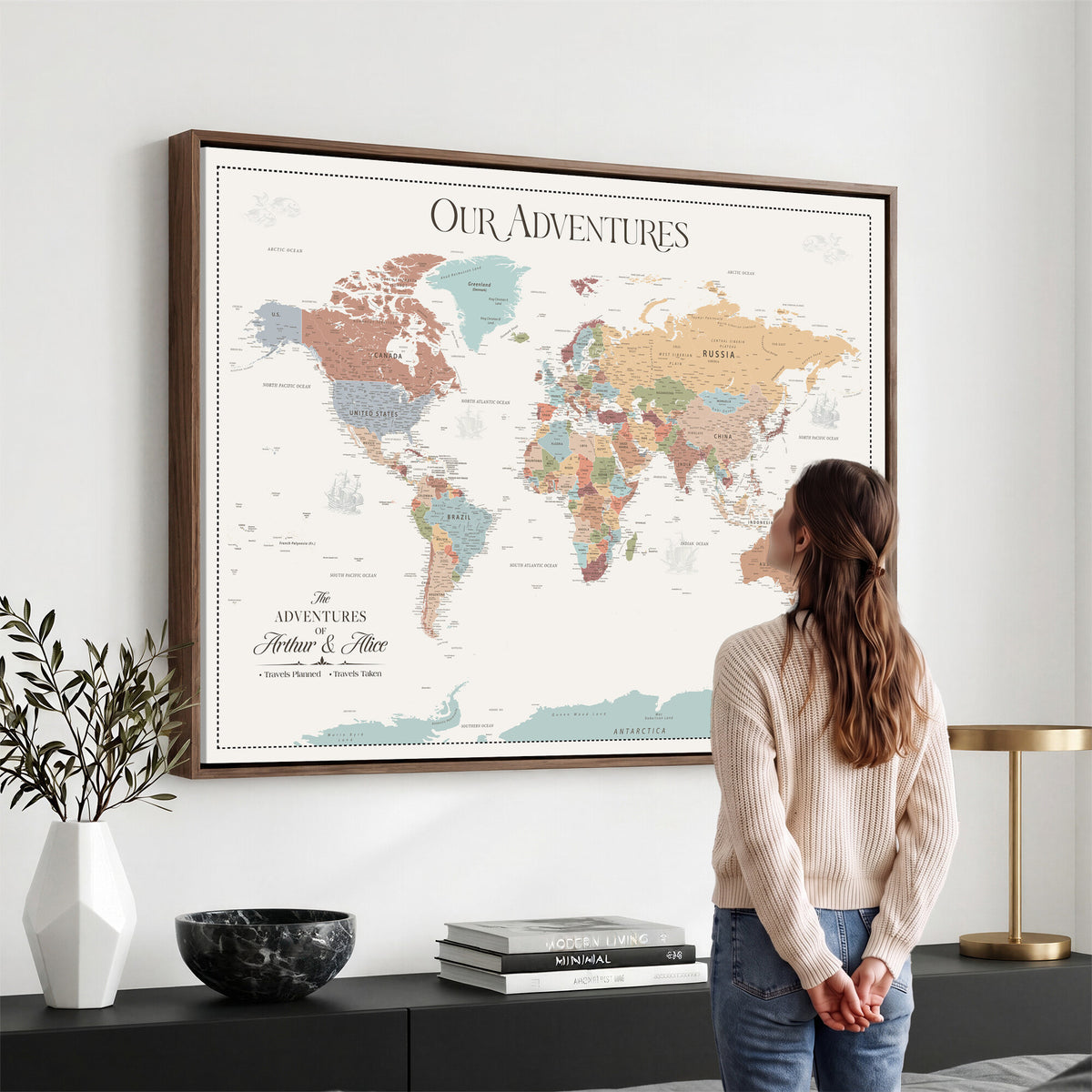 30191756-MGV-CV-36X24 - Custom Push Pin World Map Wall Art Canvas Print | Personalized Travel Gift Personalized Travel Tracker with Pins Framed Large for Home and Office Decor