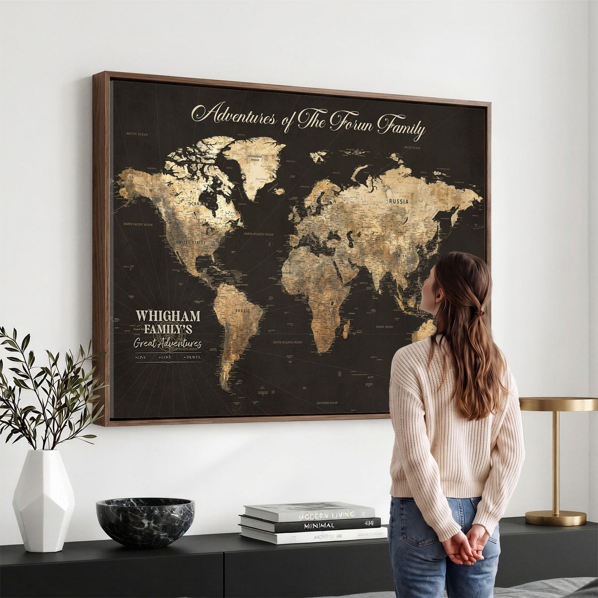 80238567-MGV-CV-36X24 - Custom Push Pin World Map Wall Art Canvas Print | Personalized Travel Tracker with Pins Framed Large for Home and Office Decor