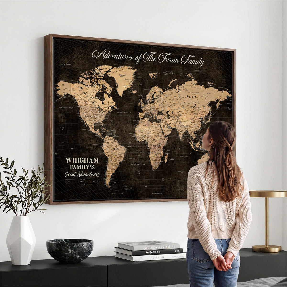 68639184-MGV-CV-36X24 - Custom Push Pin World Map Wall Art Canvas Print | Personalized Travel Tracker with Pins Framed Large for Home and Office Decor