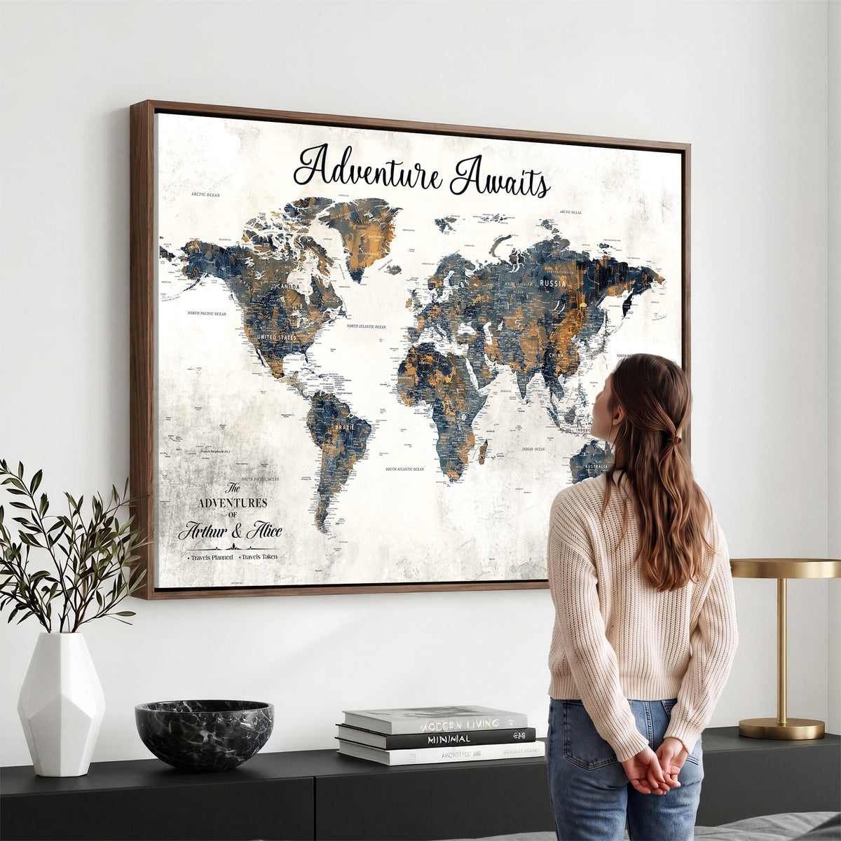 26041262-MGV-CV-36X24 - Custom Push Pin World Map Wall Art Canvas Print | Personalized Travel Tracker with Pins Framed Large Print - NEWMAP-6