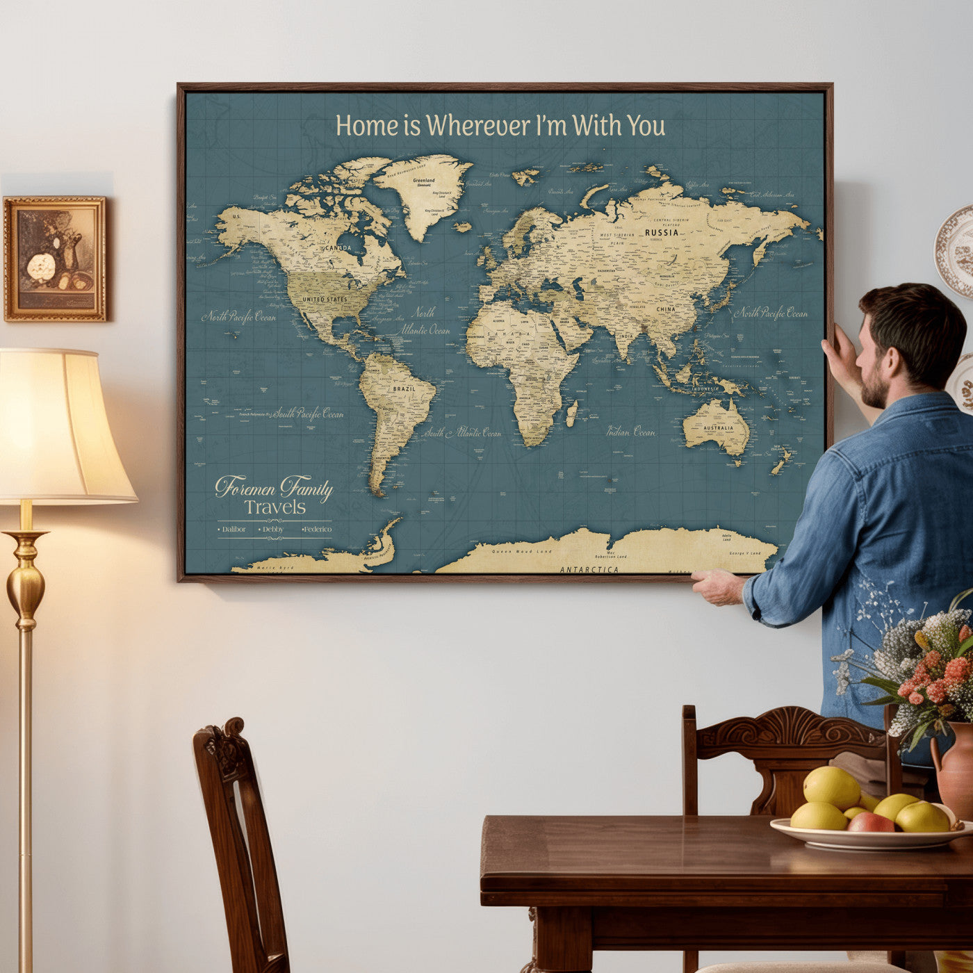 15936891-MGV-CV-36X24 - Custom Push Pin World Map Wall Art Canvas Print – Personalized Travel Tracker with Pins Framed Large for Home and Office Decor