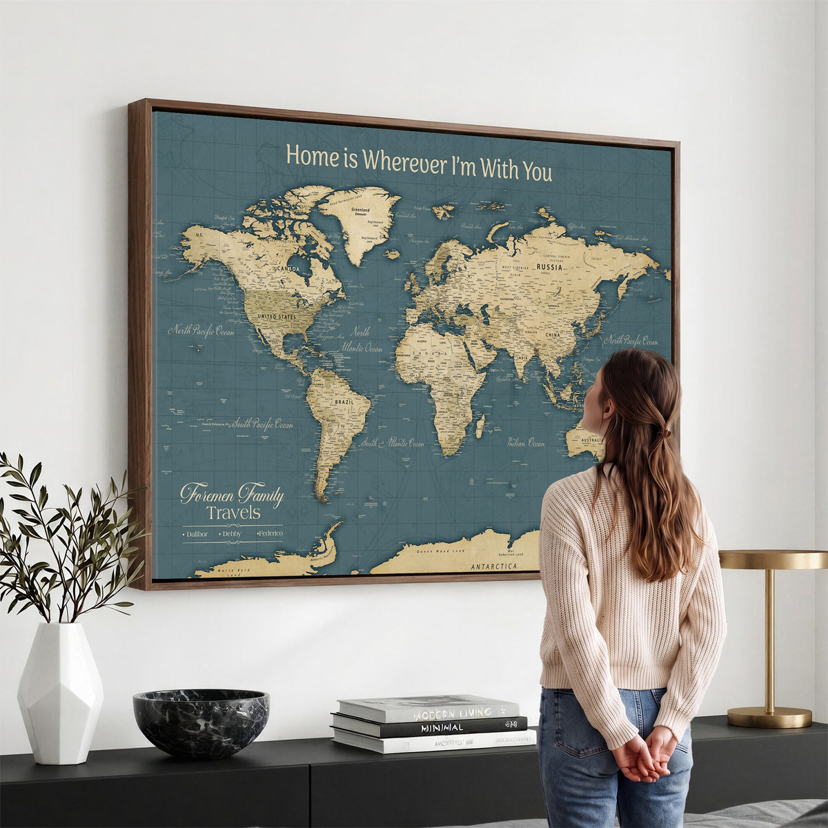 15936891-MGV-CV-36X24 - Custom Push Pin World Map Wall Art Canvas Print | Personalized Travel Tracker with Pins Framed Large for Home and Office Decor