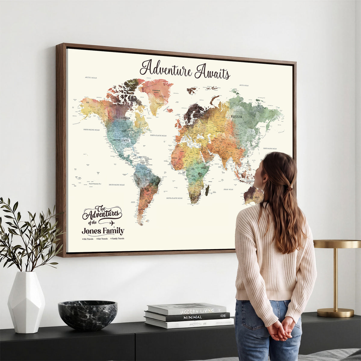 73360781-MGV-CV-36X24 - Custom Push Pin World Map Wall Art Canvas Print | Personalized Travel Tracker - NEWMAP-7