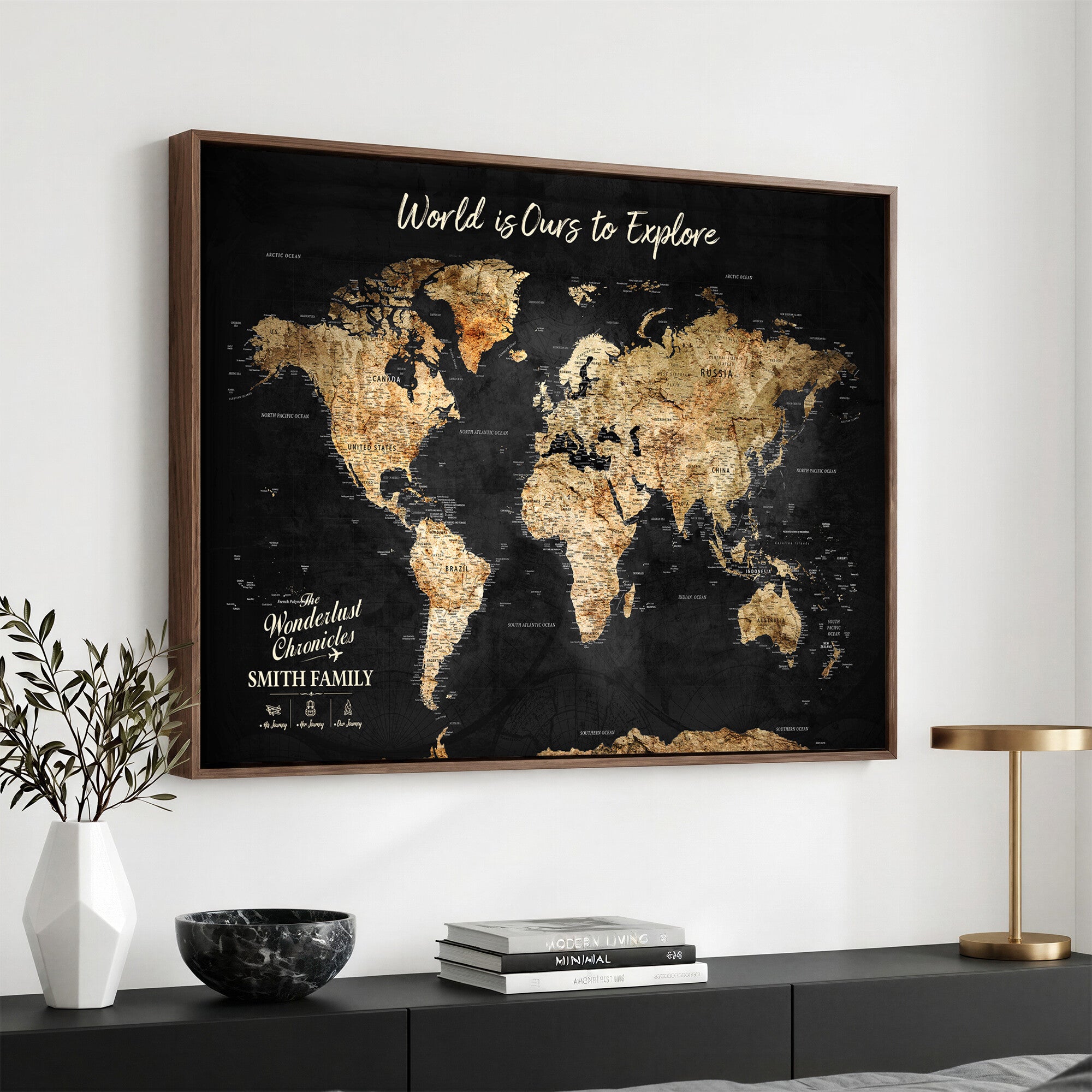 73732636-MGV-CV-36X24 - Custom Push Pin World Map Wall Art Canvas Print – Personalized Travel Tracker with Pins Framed Large for Home and Office Decor