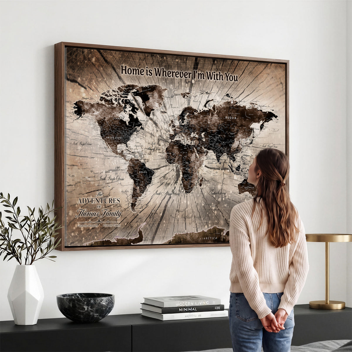 12350515-MGV-CV-36X24 - Personalized Push Pin World Map Wall Art Canvas Print, Customizable Framed Travel Map - NEWMAP-085