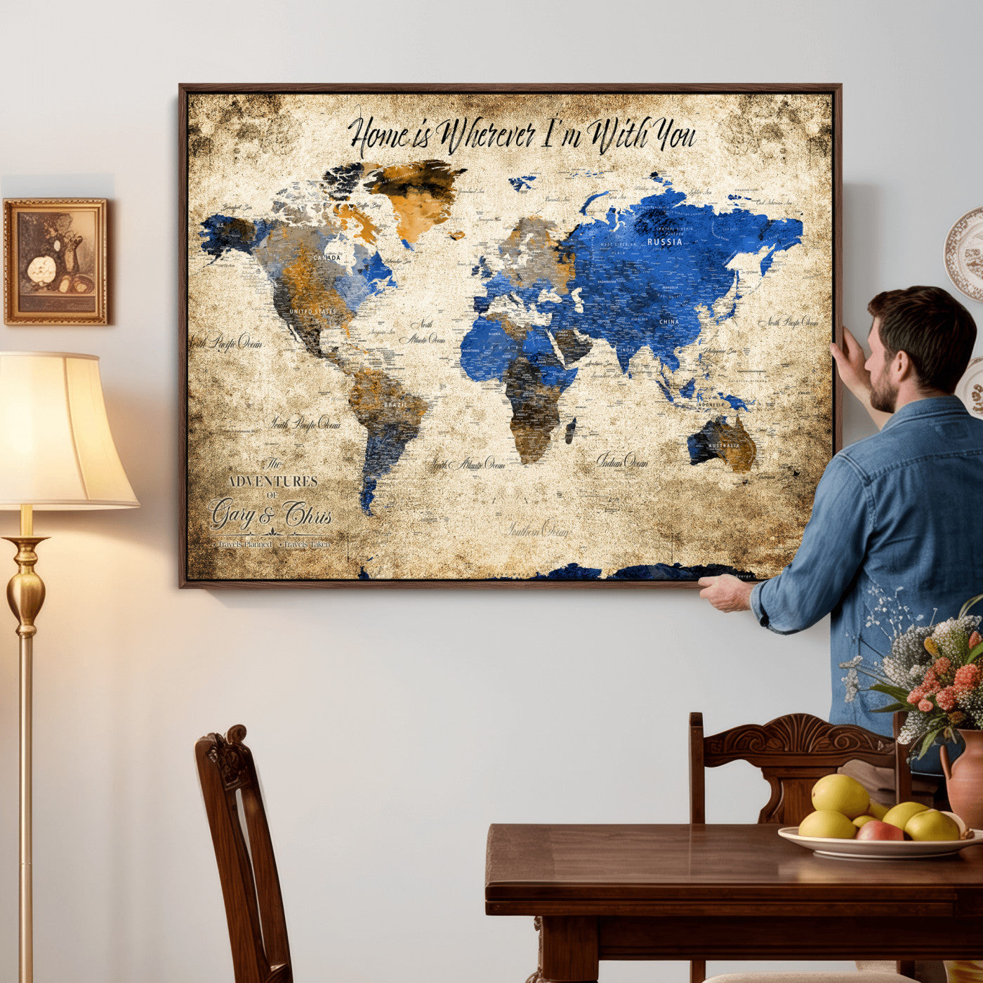 13332533-MGV-CV-36X24 - Custom Push Pin World Map Wall Art Canvas Print – Personalized Travel Tracker with Pins Framed Large for Home and Office Decor