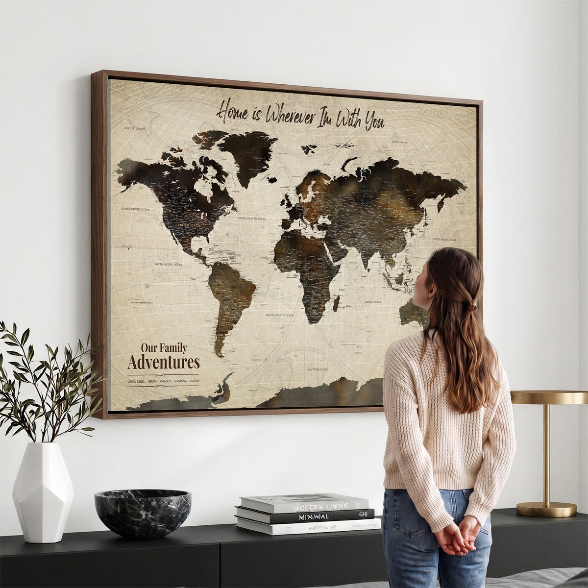 26357755-MGV-CV-36X24 - Custom Push Pin World Map Wall Art Canvas Print | Personalized Travel Tracker with Pins Framed Large for Home and Office Decor