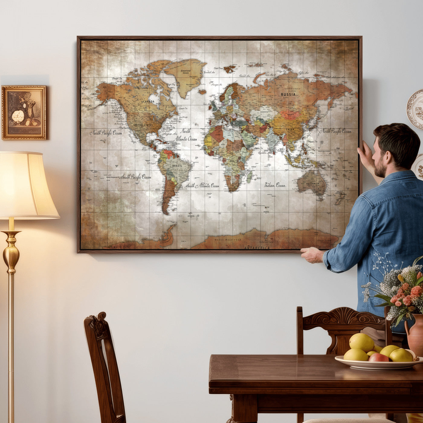 51643807-MGV-CV-36X24 - World Map Wall Art Canvas Print, Modern Decorative Framed Map Artwork Prints for Living Room, Office, Bedroom Wall Decor