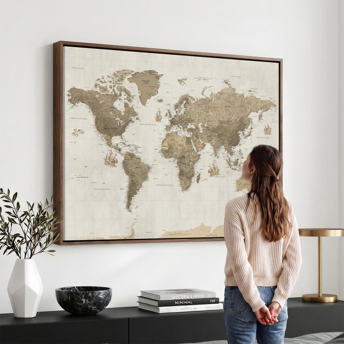 28283260-MGV-CV-36X24 - Detailed World Map Wall Art Canvas Print
