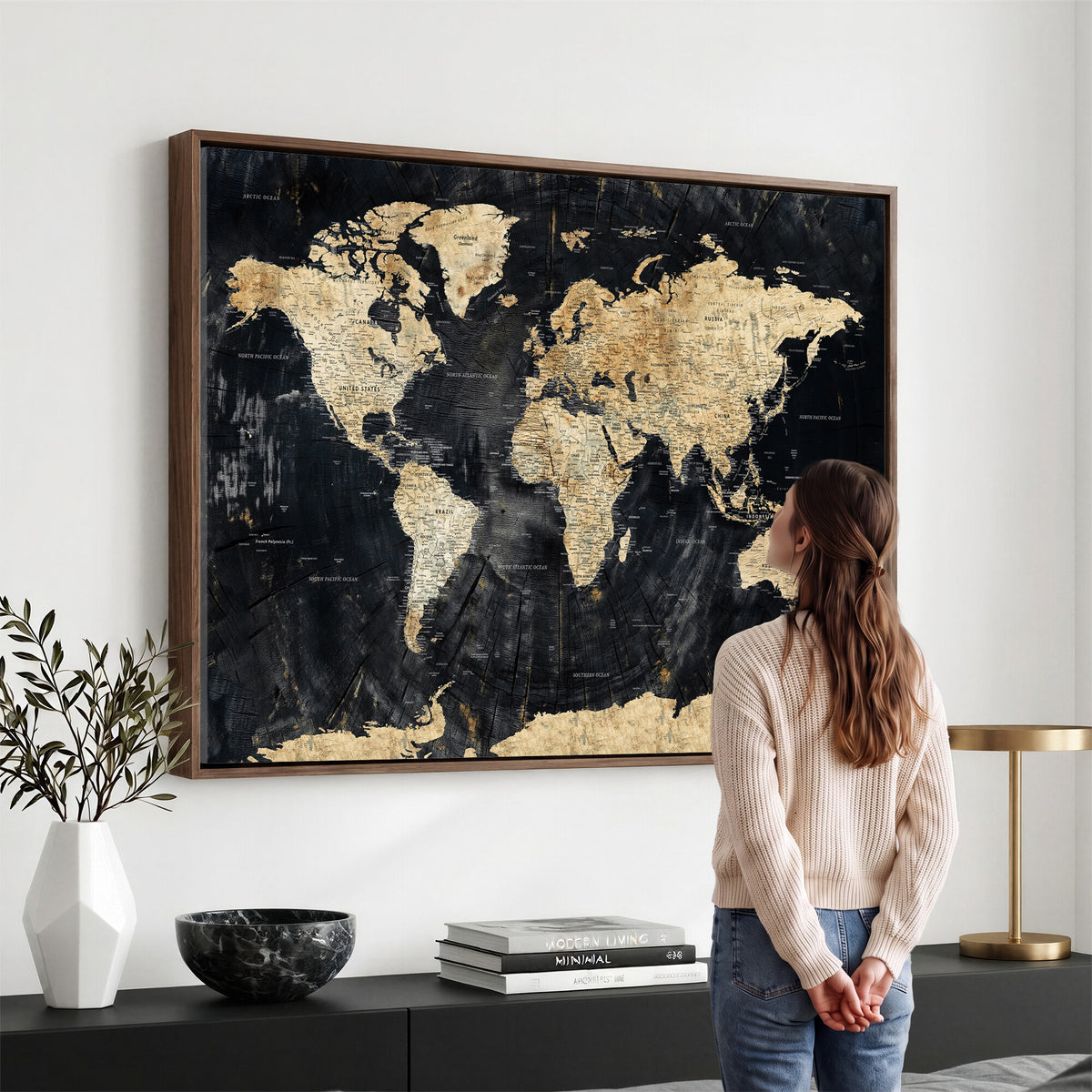 45535041-MGV-CV-36X24 - Framed Large World Map Wall Art Canvas Print for Living Room