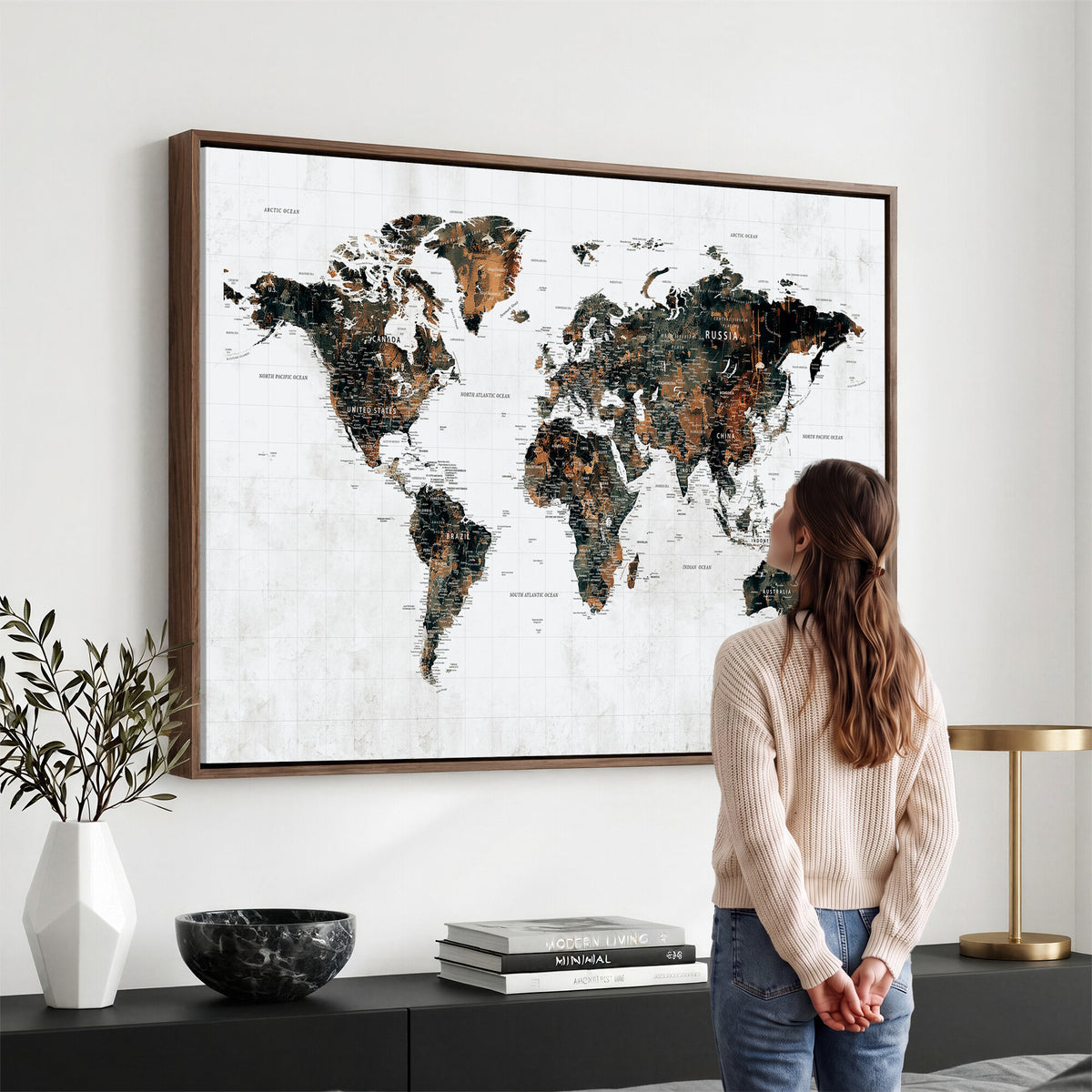 60008766-MGV-CV-36X24 - Large World Map Canvas Print – Framed Travel Map Wall Art