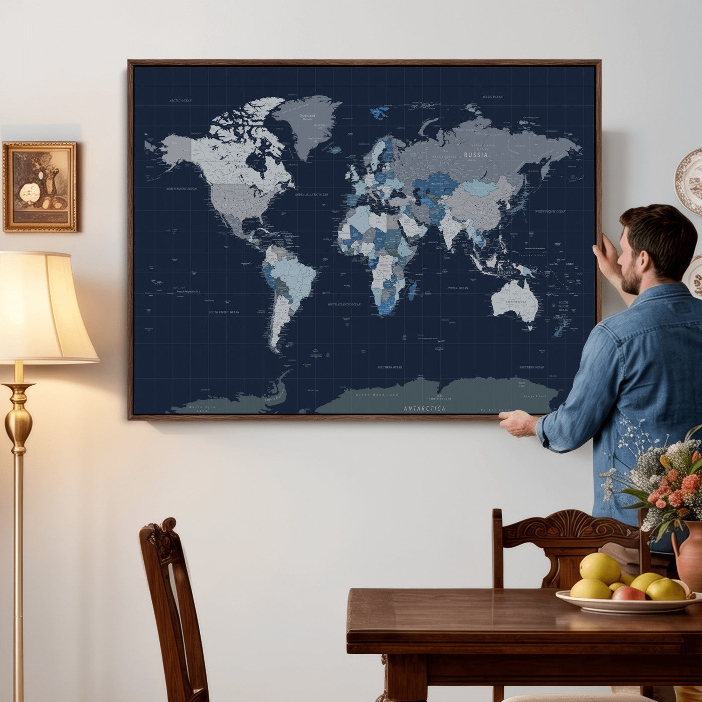 17712680-MGV-CV-36X24 - World Map Wall Art Canvas Print, Modern Decorative Framed Map Artwork Prints for Living Room, Office, Bedroom Wall Decor