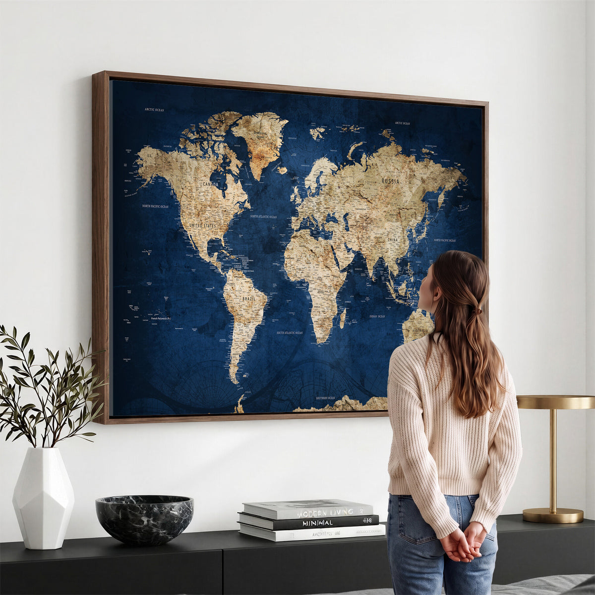 57503519-MGV-CV-36X24 - World Map Canvas Print – Framed Travel Map Wall Art for