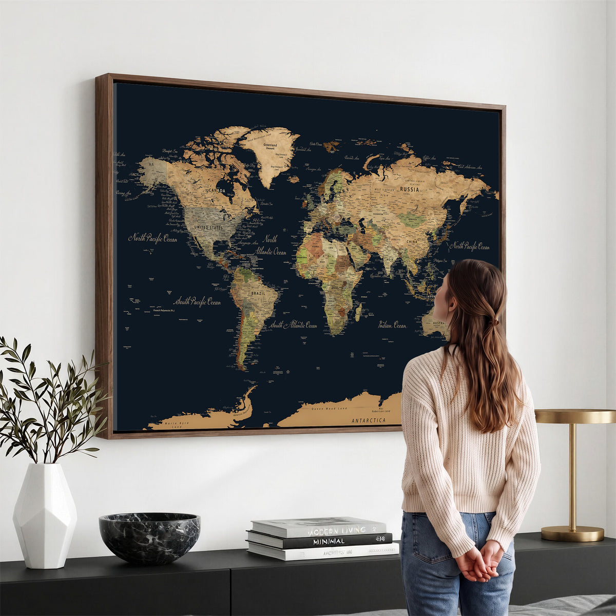 94449133-MGV-CV-36X24 - Vintage World Map Canvas on the Dark Background Wall Art