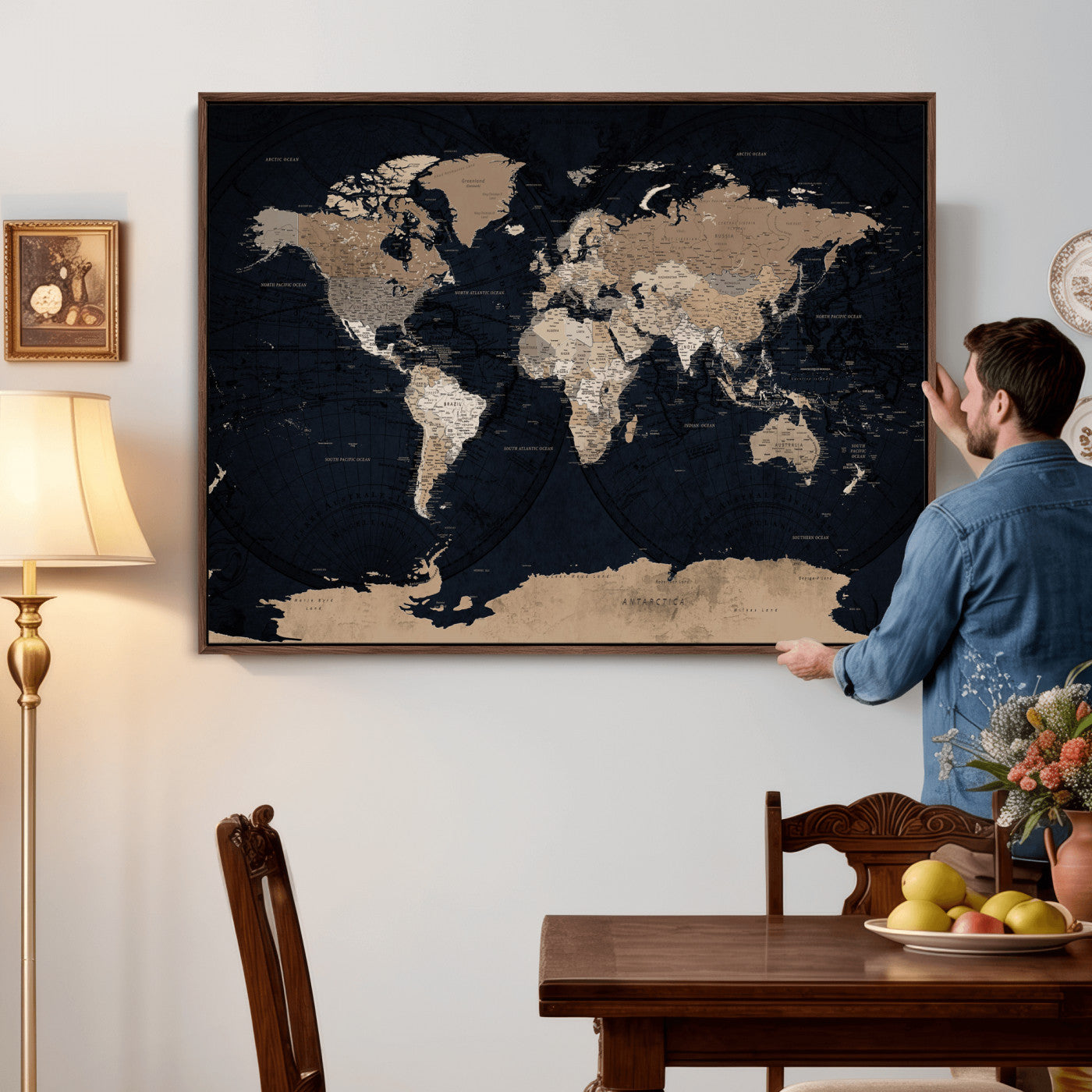 25812727-MGV-CV-36X24 - World Map Wall Art Canvas Print, Modern Decorative Framed Map Artwork Prints for Living Room, Office, Bedroom Wall Decor
