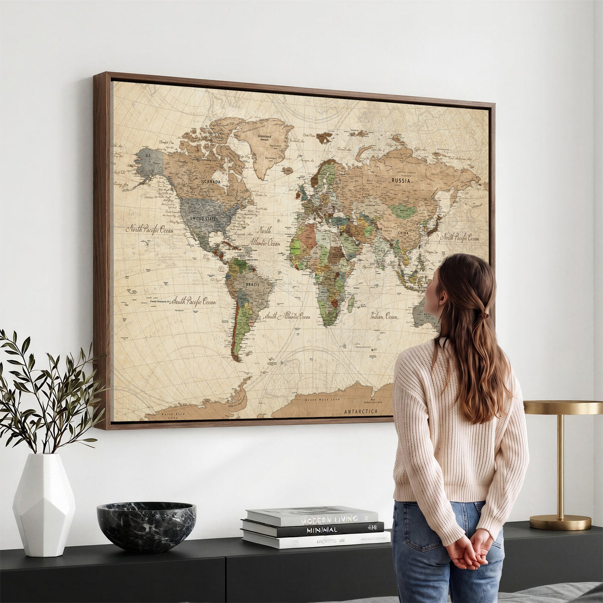 16856902-MGV-CV-36X24 - Vintage World Map Canvas Wall Art - Rustic Grunge Texture